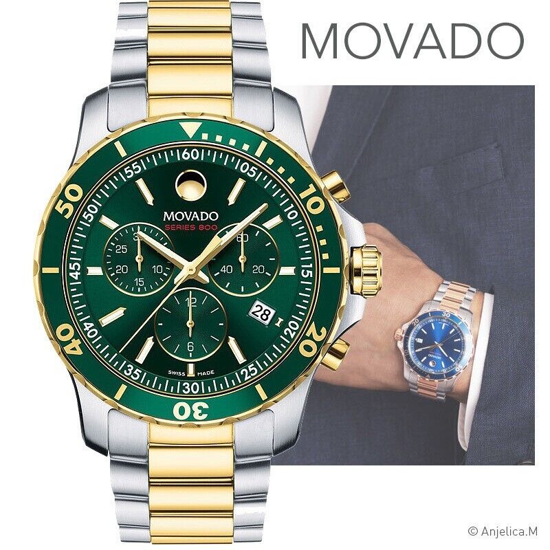  Shop Authentic Movado Series 800 Chronograph Green Dial Two Tone Steel Strap Watch For Men - 2600148 - Luxxuri