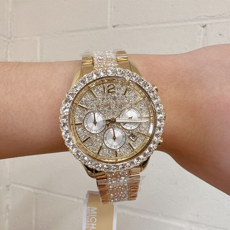  Shop Authentic Michael Kors Layton Chronograph Gold Dial Gold Steel Strap Watch For Women - MK6977 - Luxxuri