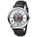  Shop Authentic Emporio Armani Meccanico Silver Skeleton Dial Black Leather Watch For Men - AR1997 - Luxxuri