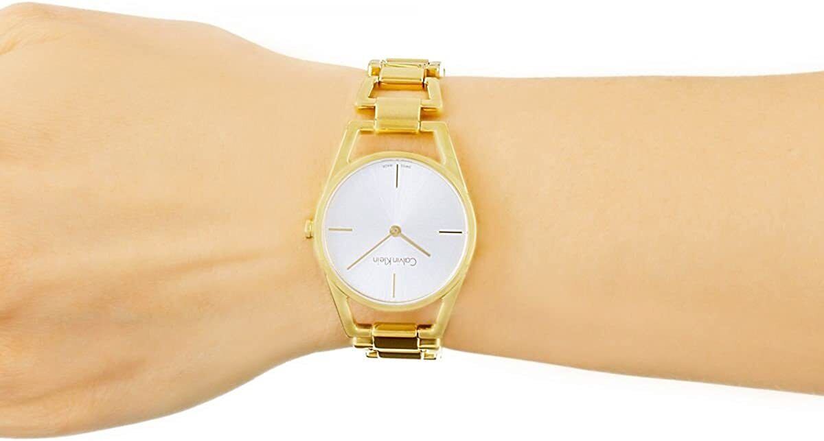  Shop Authentic Calvin Klein Dainty White Dial Gold Steel Strap Watch for Women - K7L23546 - Luxxuri