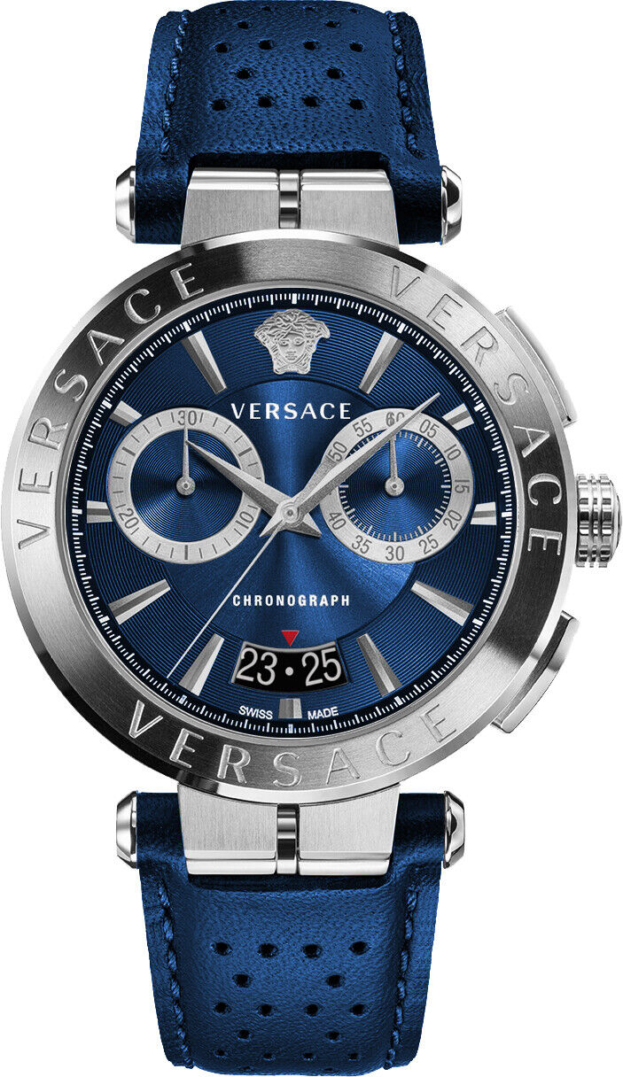  Shop Authentic Versace Aion Chronograph Blue Dial Blue Leather Strap Watch for Men - VE1D01220 - Luxxuri