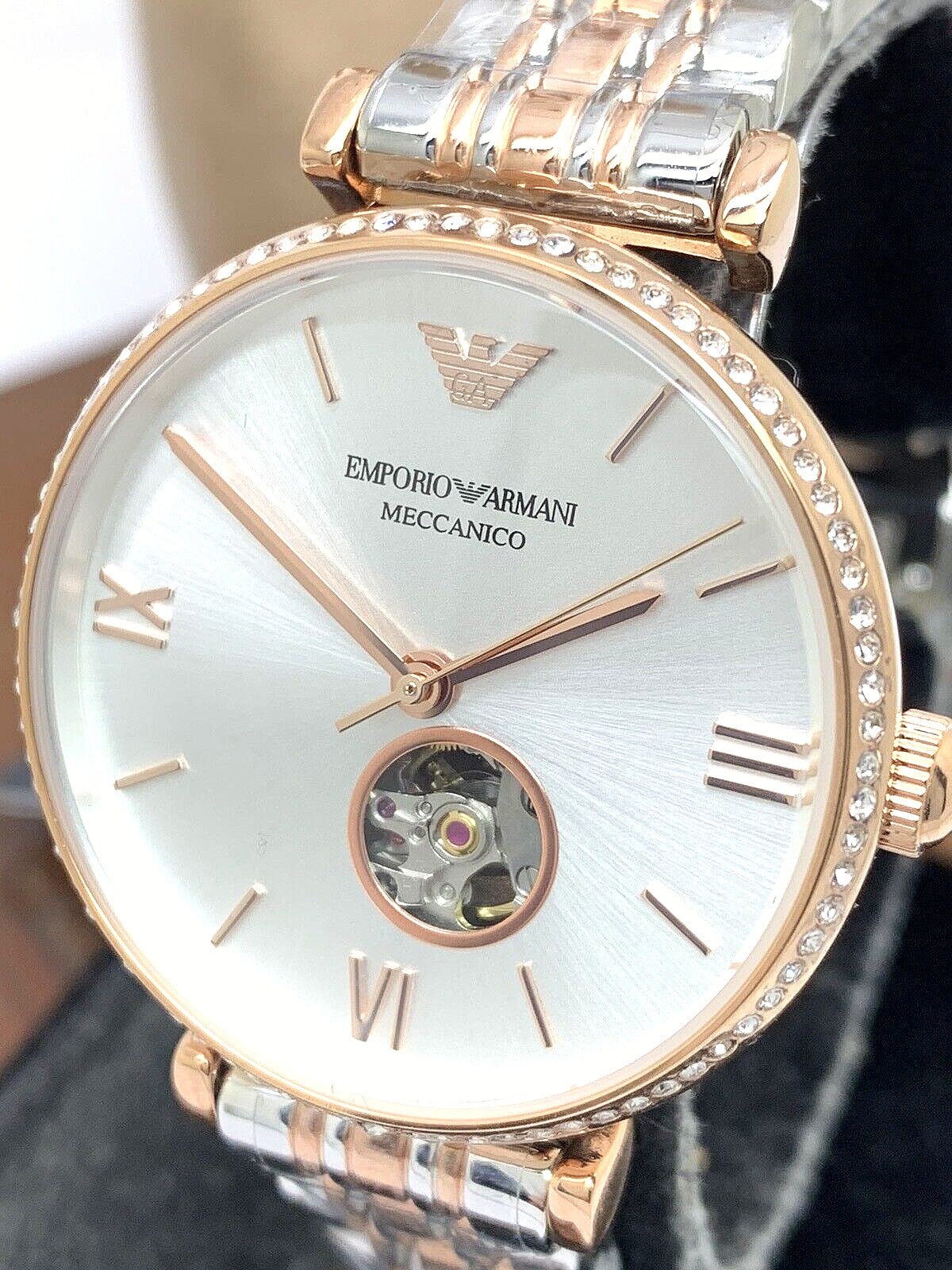 Emporio Armani Gianni T-Bar Analog White Dial Two Tone Steel Strap Watch For Women - AR60019