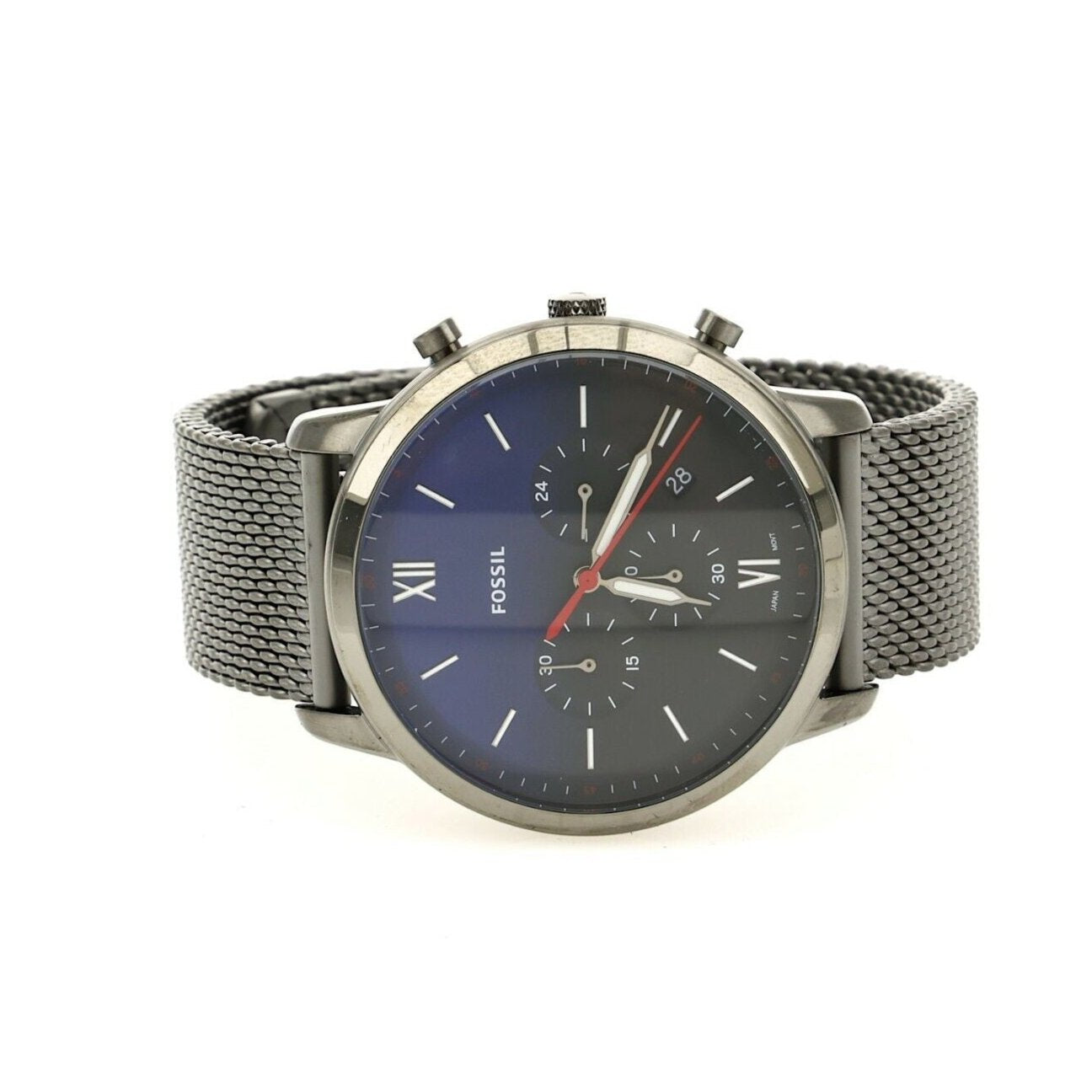  Shop Authentic Fossil Neutra Chronograph Blue Dial Silver Mesh Bracelet Watch for Men - FS5383 - Luxxuri