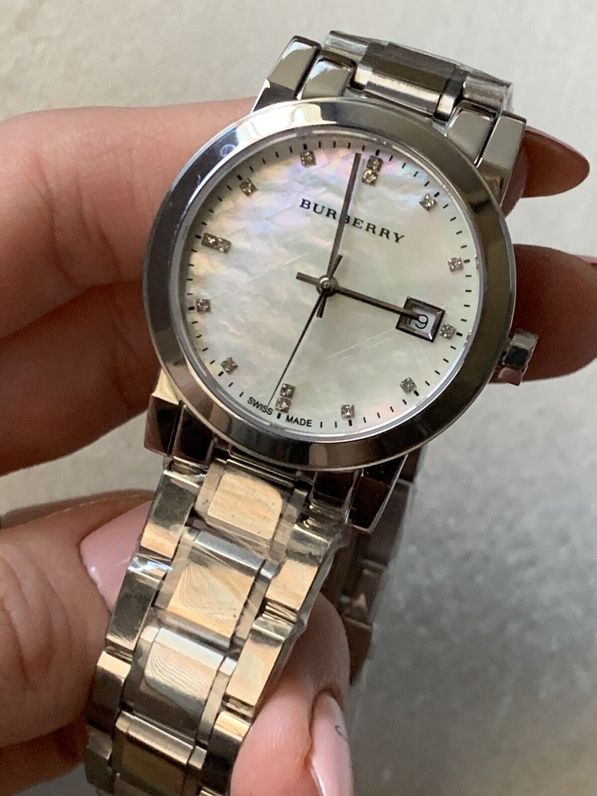  Shop Authentic Burberry The City Diamonds Silver Dial Silver Steel Strap Watch for Women - BU9125 - Luxxuri