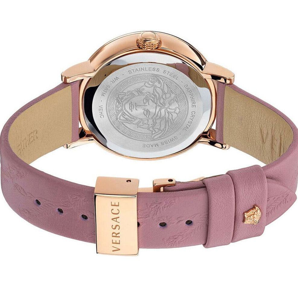  Shop Authentic Versace Virtus Quartz Grey Dial Pink Leather Strap Watch for Women - VEHC00319 - Luxxuri