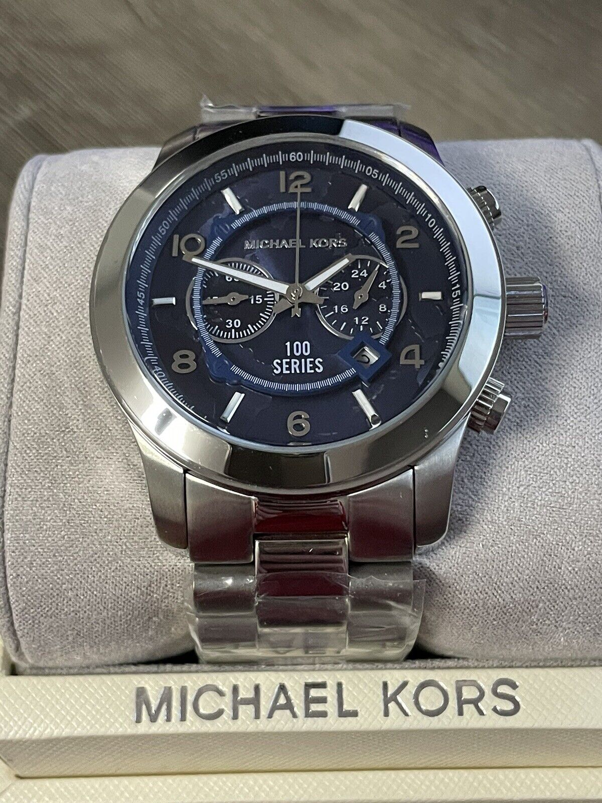  Shop Authentic Michael Kors Stop Hunger Chronograph Blue Dial Silver Steel Strap Watch for Men - MK8314 - Luxxuri
