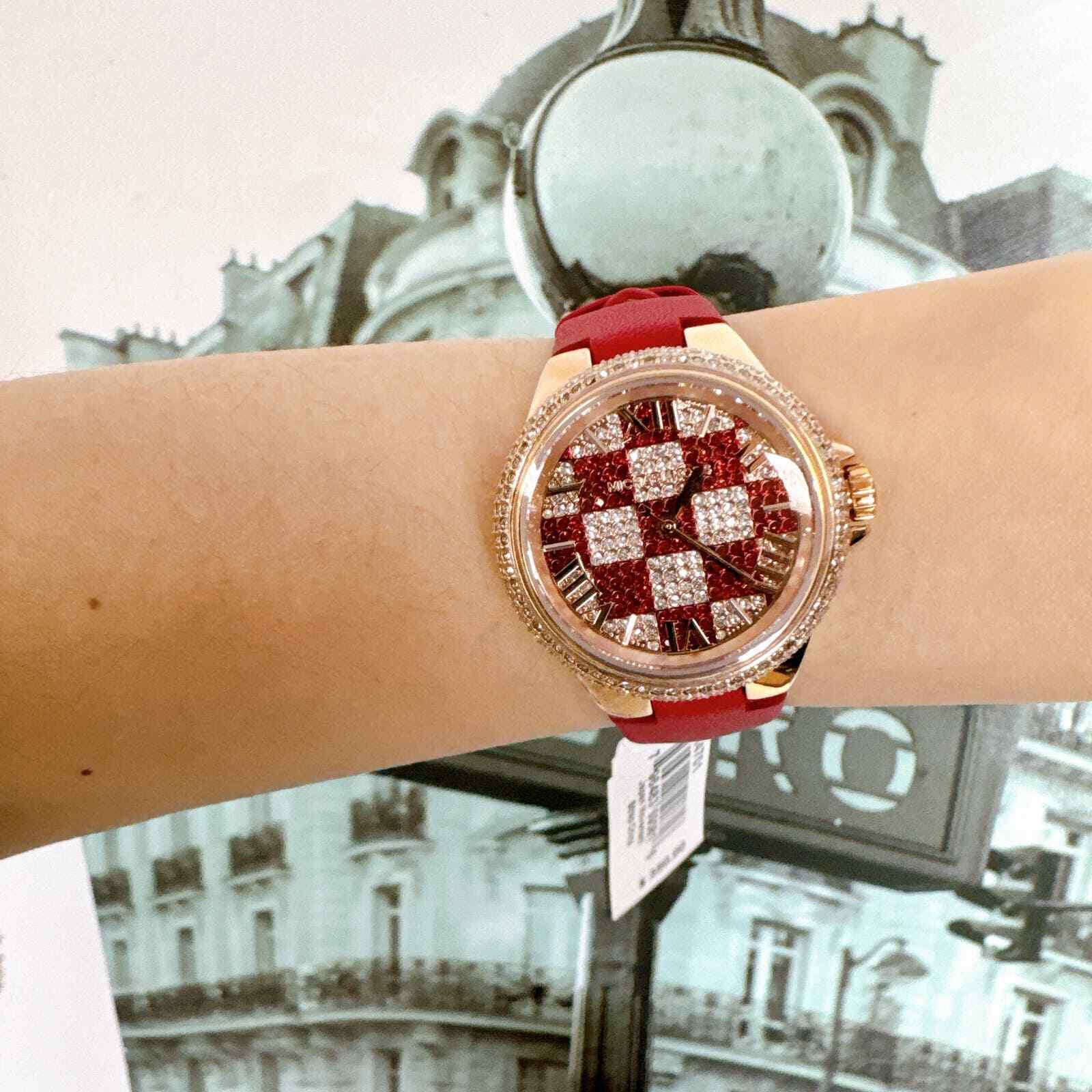  Shop Authentic Michael Kors Camille Three Hand Crystals Rose Gold Dial Red Leather Strap Watch For Women - MK4701 - Luxxuri