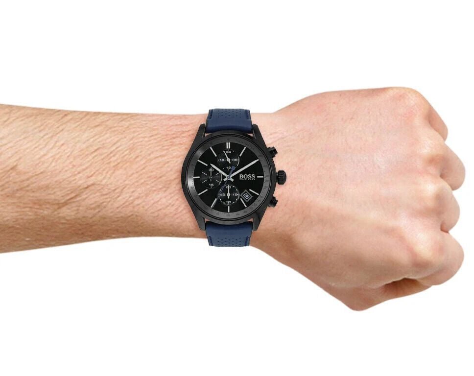  Shop Authentic Hugo Boss Grand Prix Chronograph Black Dial Blue Leather Strap Watch for Men - 1513563 - Luxxuri