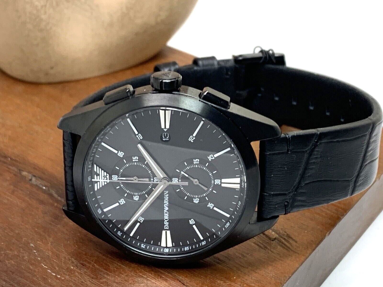  Shop Authentic Emporio Armani Claudio Chronograph Black Dial Black Leather Strap Watch For Men - AR11483 - Luxxuri