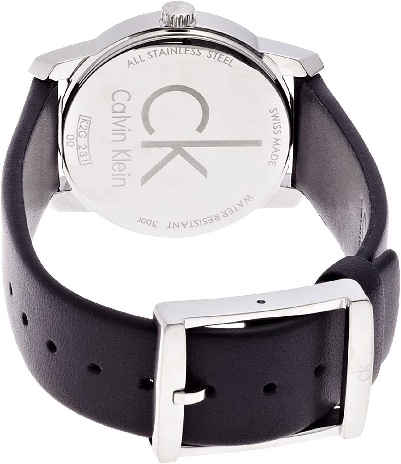  Shop Authentic Calvin Klein City Silver Dial Black Leather Strap Watch For Women - K2G231C6 - Luxxuri