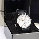  Shop Authentic Emporio Armani Gianni T Bar Mother of Pearl Dial Black Leather Strap Watch For Women - AR90002 - Luxxuri