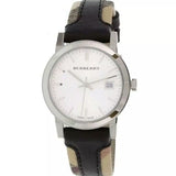  Shop Authentic Burberry The City White Dial Black Haymarket Leather Strap Watch for Women - BU9150 - Luxxuri
