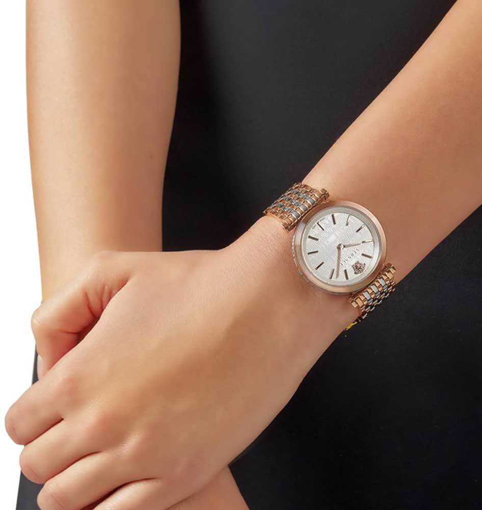  Shop Authentic Versace V-Twist White Dial Two Tone Mesh Bracelet Watch for Women - VELS00719 - Luxxuri