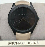  Shop Authentic Michael Kors Slim Runway Black Dial Beige Leather Strap Watch For Men - MK8510 - Luxxuri