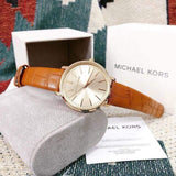  Shop Authentic Michael Kors Jaryn Quartz Gold Dial Brown Leather Strap Watch For Women - MK2496 - Luxxuri