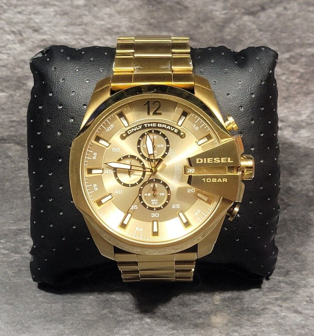 Diesel Mega Chief Gold Dial Gold Steel Strap Watch For Men - DZ4360