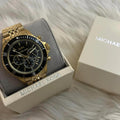  Shop Authentic Michael Kors Bayville Chronograph Black Dial Gold Steel Strap Watch For Men - MK8726 - Luxxuri