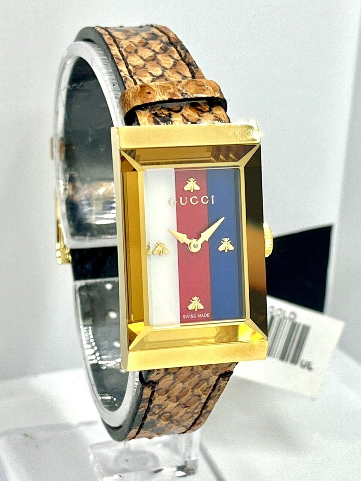  Shop Authentic Gucci G-Frame Mother of Pearl Dial Brown Leather Snakeskin Strap Watch For Women - YA147402 - Luxxuri