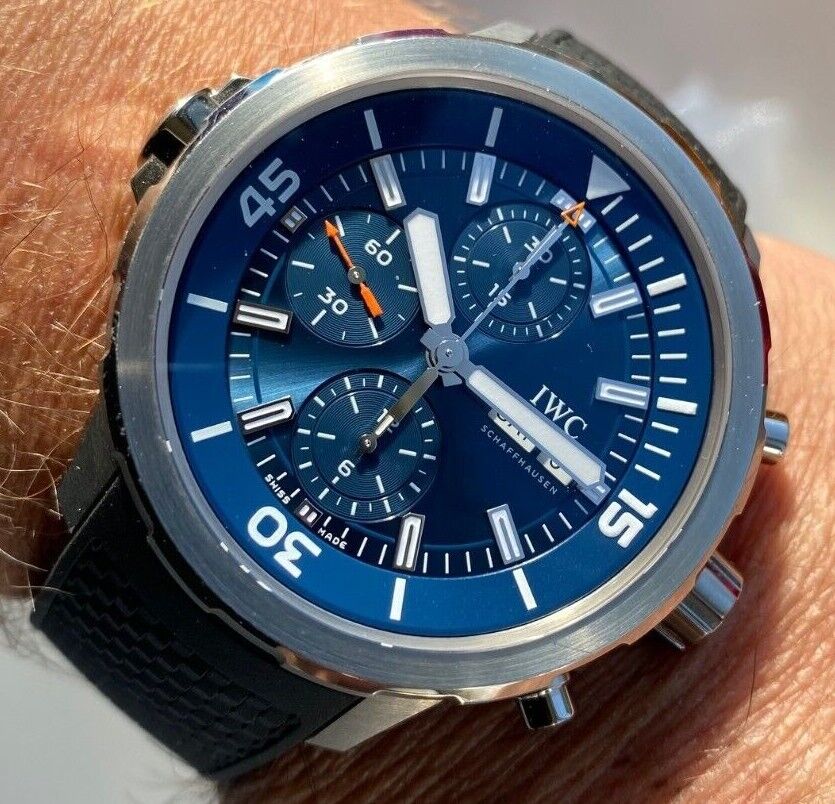  Shop Authentic IWC Aquatimer Automatic Chronograph 44mm Blue Dial Black Rubber Strap Watch for Men - IW376805 - Luxxuri