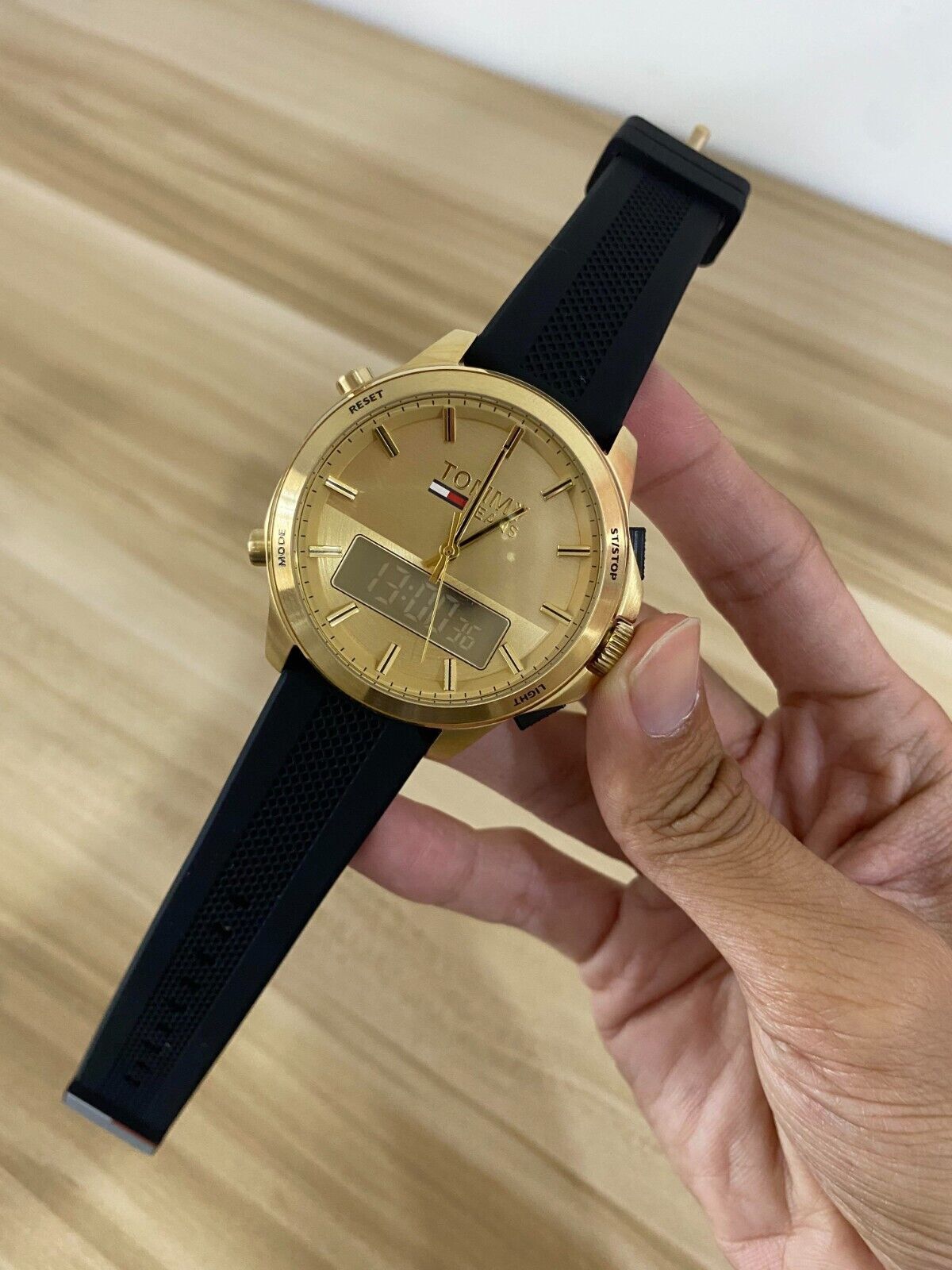  Shop Authentic Tommy Hilfiger Jeans Digital Analog Gold Dial Black Rubber Strap Watch For Women  - 1791762 - Luxxuri