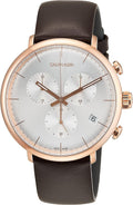  Shop Authentic Calvin Klein High Noon Silver Dial Brown Leather Strap Watch for Men - K8M276G6 - Luxxuri