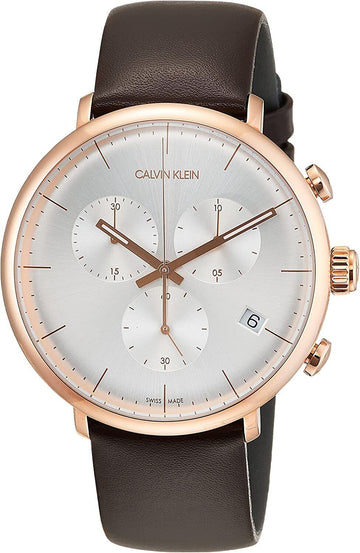  Shop Authentic Calvin Klein High Noon Silver Dial Brown Leather Strap Watch for Men - K8M276G6 - Luxxuri