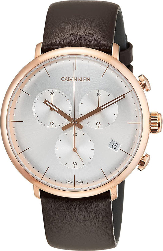  Shop Authentic Calvin Klein High Noon Silver Dial Brown Leather Strap Watch for Men - K8M276G6 - Luxxuri