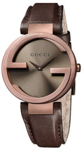  Shop Authentic Gucci Interlocking Brown Dial Brown Leather Strap Watch For Women - YA133309 - Luxxuri