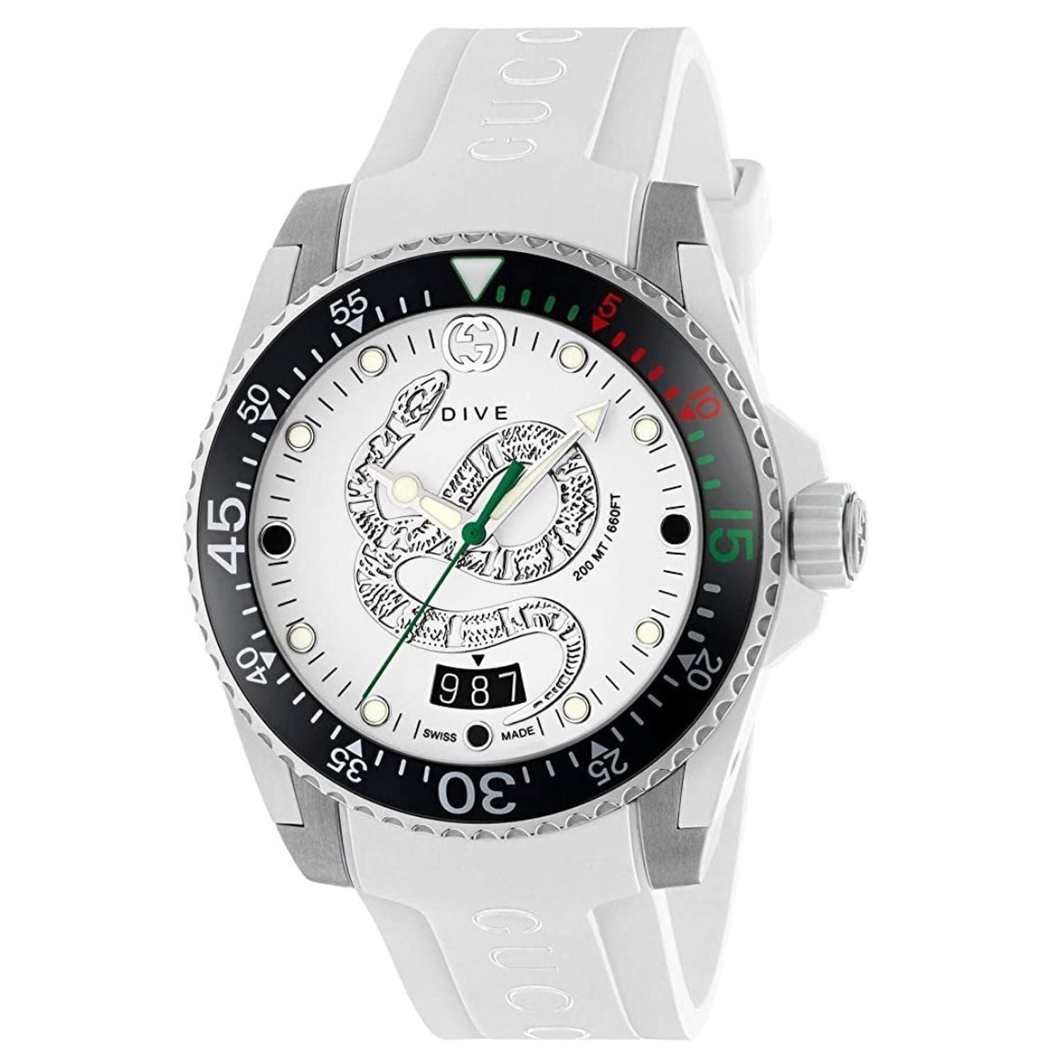  Shop Authentic Gucci Dive Quartz White Dial White Rubber Strap Watch For Men - YA136330 - Luxxuri