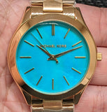  Shop Authentic Michael Kors Slim Runway Blue Mother of Pearl Dial Gold Steel Strap Watch for Women - MK3492 - Luxxuri