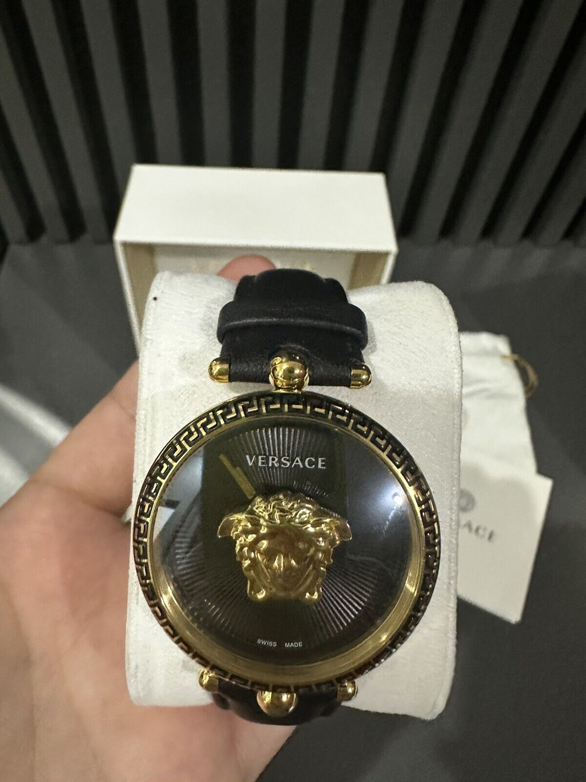  Shop Authentic Versace Palazzo Empire Black Dial Black Leather Strap Watch for Women - VCO020017 - Luxxuri
