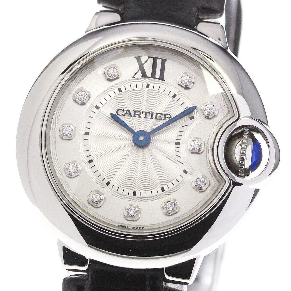  Shop Authentic Cartier Ballon Bleu de Cartier Diamonds Silver Dial Black Leather Strap Watch for Women - W4BB0008 - Luxxuri