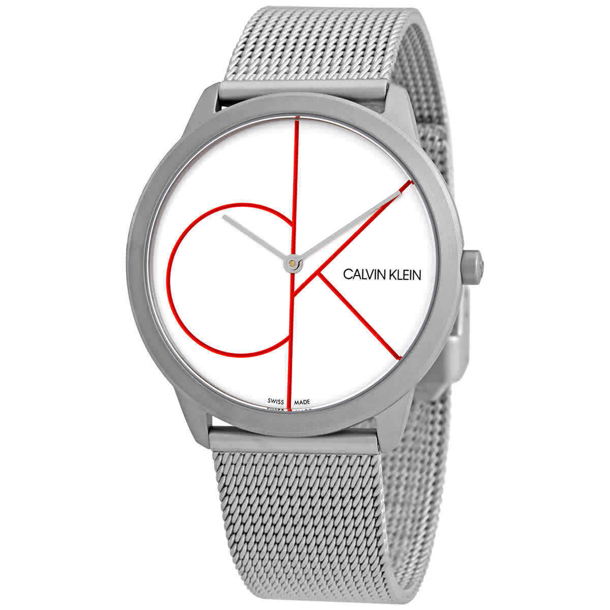  Shop Authentic Calvin Klein Minimal White Dial Silver Mesh Bracelet Watch for Men - K3M51152 - Luxxuri