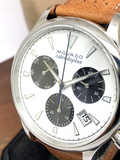  Shop Authentic Movado Heritage Calendoplan Chronograph White Dial Brown Leather Strap Watch for Men - 3650008 - Luxxuri