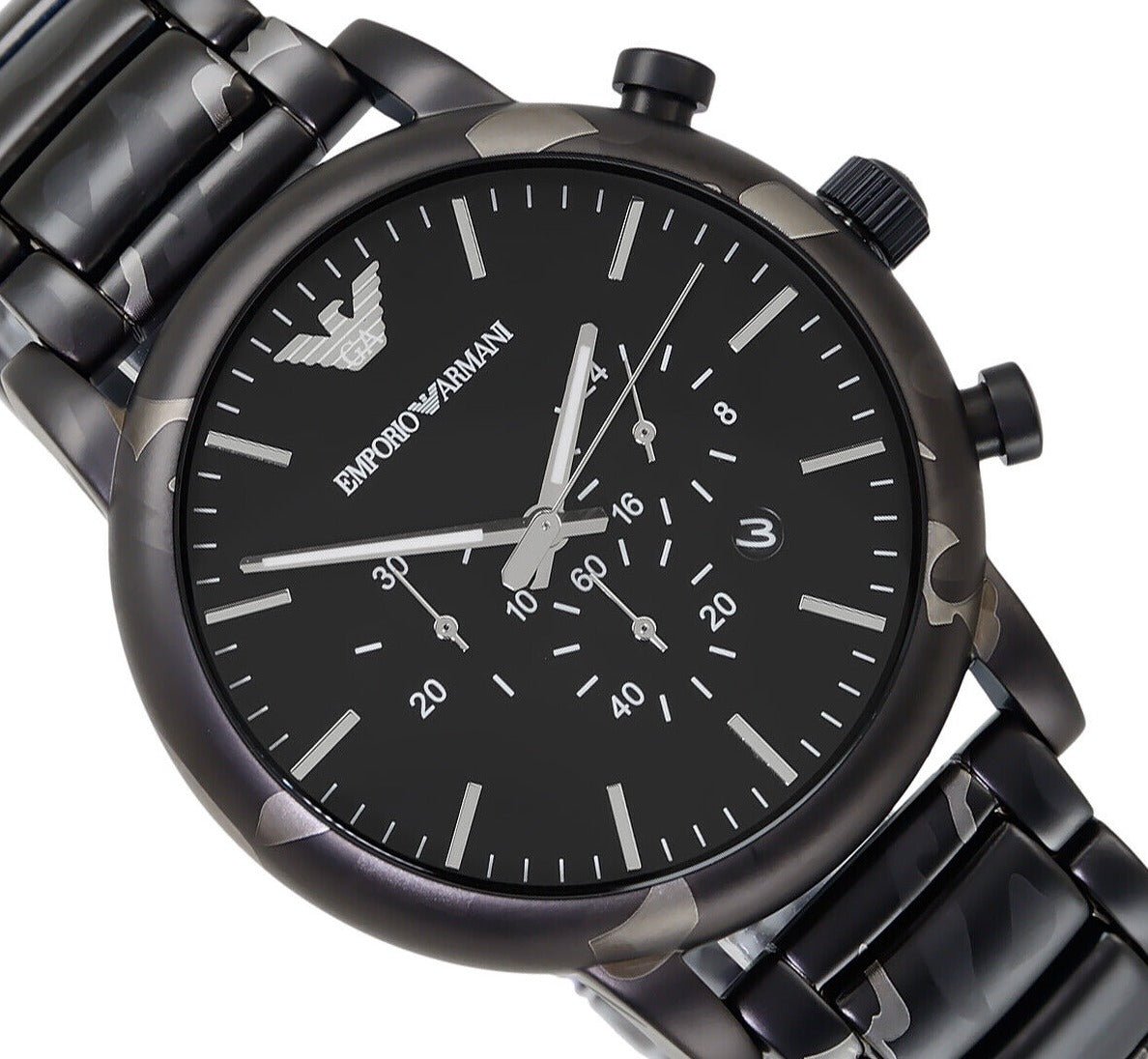  Shop Authentic Emporio Armani Luigi Chronograph Black Dial Black Steep Strap Watch For Men - AR11045 - Luxxuri