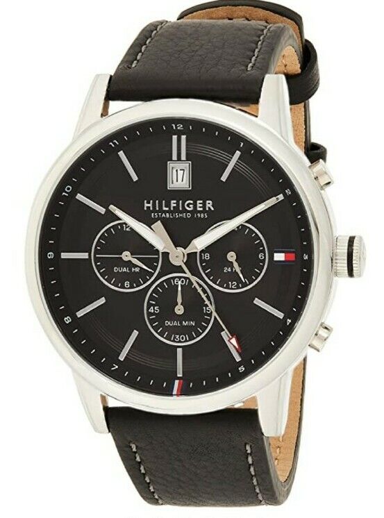  Shop Authentic Tommy Hilfiger Kyle Quartz Black Dial Black Leather Strap Watch for Men - 1791630 - Luxxuri