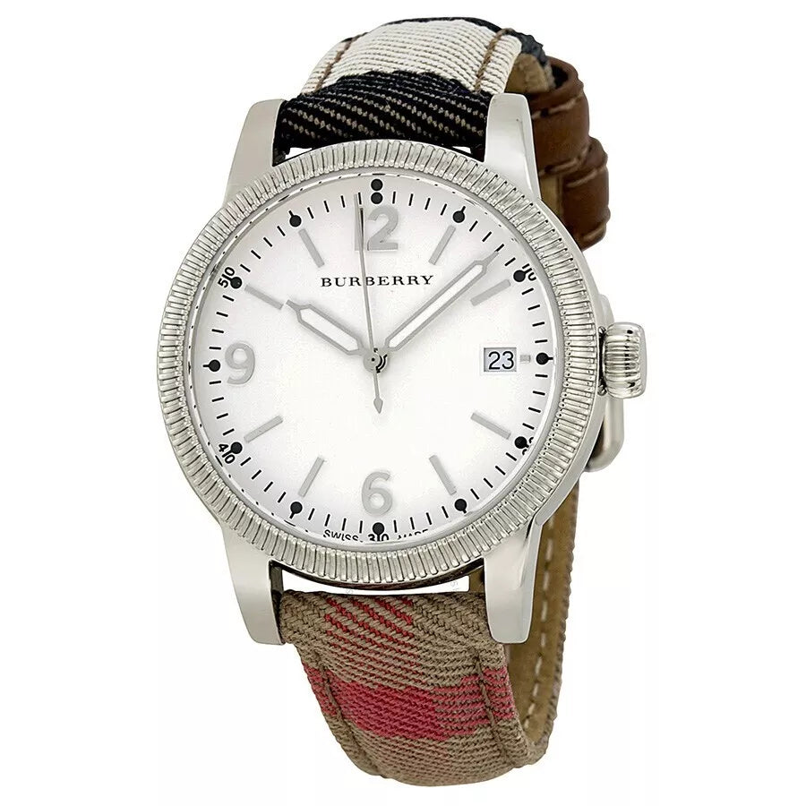  Shop Authentic Burberry Utilitarian White Dial Multicolor Leather Strap Watch for Women - BU7824 - Luxxuri