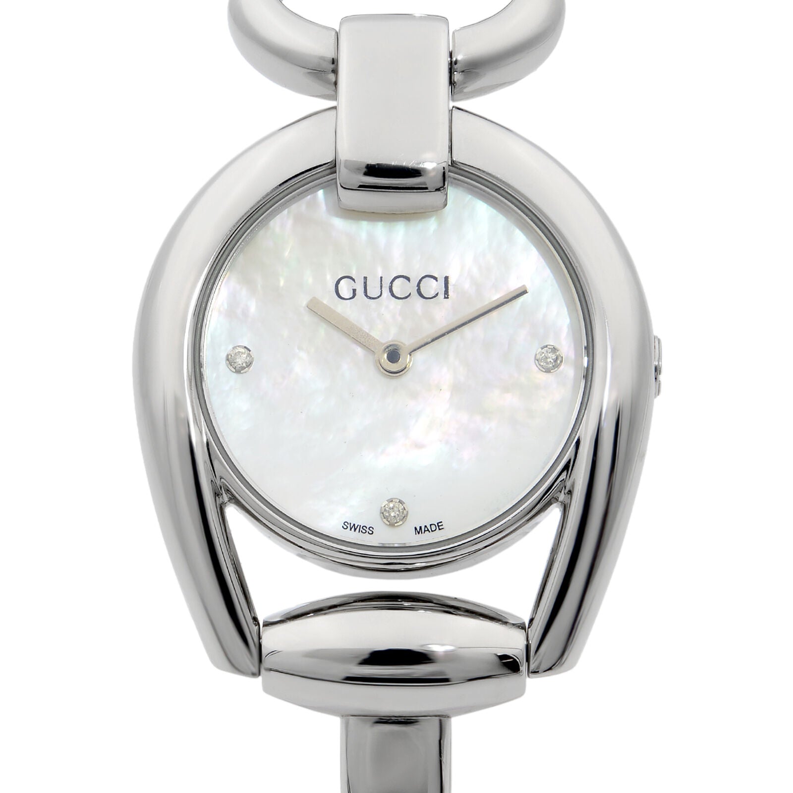  Shop Authentic Gucci Horsebit Collection Diamonds Mother of Pearl Dial Silver Steel Strap Watch For Women - YA139506 - Luxxuri