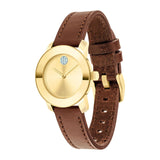  Shop Authentic Movado Bold Gold Dial Brown Leather Strap Watch for Women - 3600437 - Luxxuri