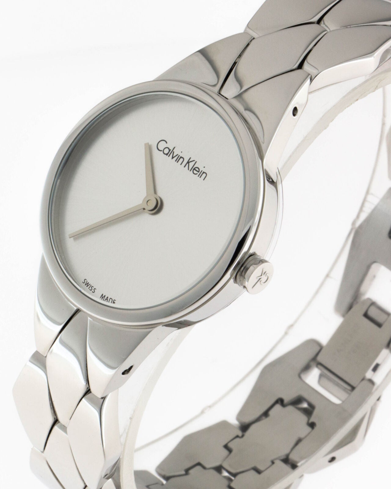  Shop Authentic Calvin Klein Snake Silver Dial Silver Steel Strap Watch For Women - K6E23146 - Luxxuri