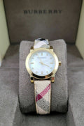  Shop Authentic Burberry The City Diamonds Mother of Pearl Dial Brown Leather Strap Watch for Women - BU9226 - Luxxuri