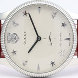  Shop Authentic Gucci G Timeless Automatic Silver Dial Red Leather Strap Watch For Men - YA126346 - Luxxuri