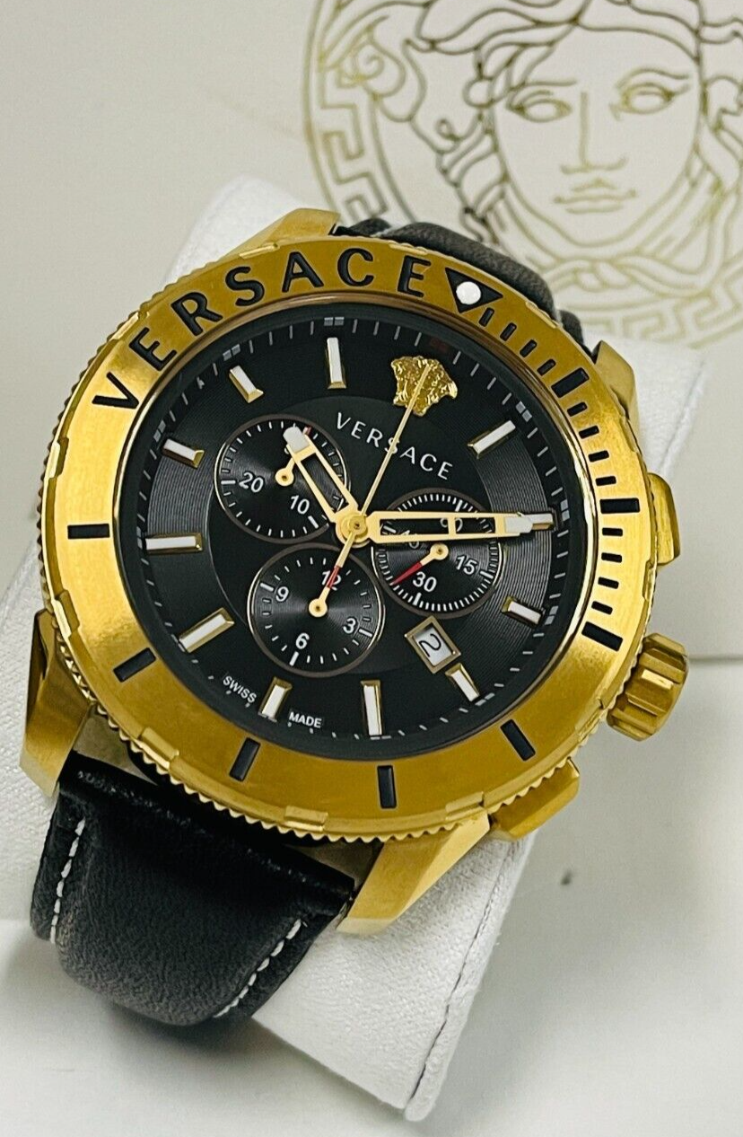  Shop Authentic Versace Casual Chronograph Black Dial Black Leather Strap Watch for Men - VERG003-18 - Luxxuri