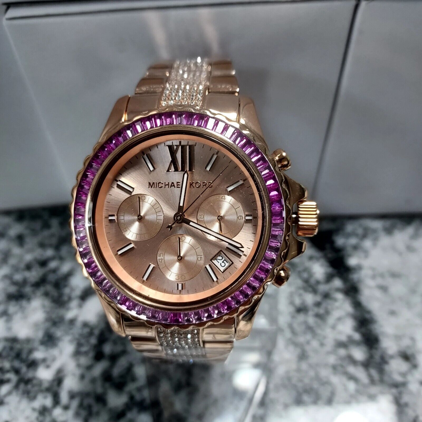  Shop Authentic Michael Kors Everest Chronograph Rose Gold Dial Rose Gold Steel Strap Watch For Women - MK7211 - Luxxuri