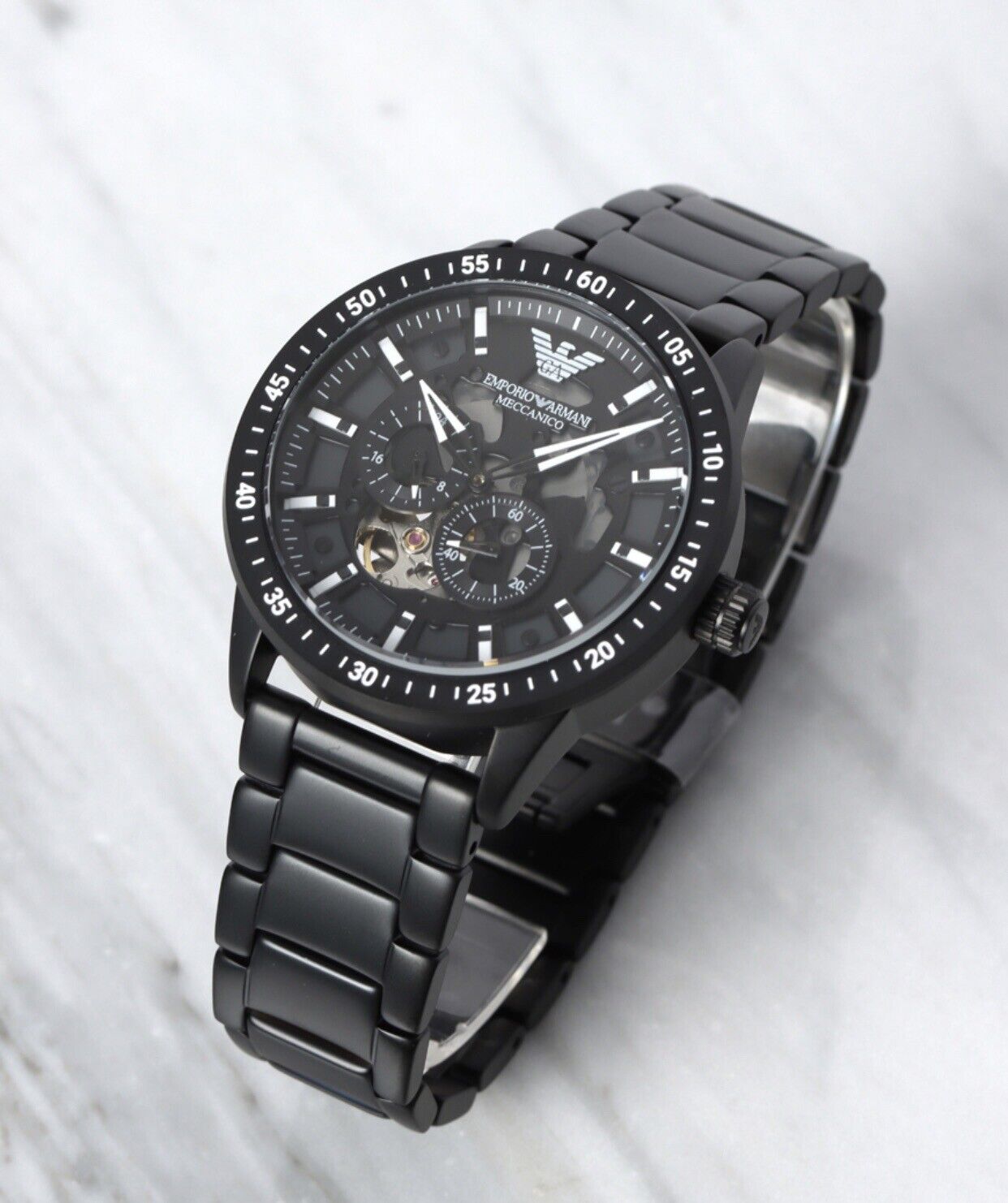  Shop Authentic Emporio Armani Meccanico Automatic Black Dial Black Steel Strap Watch For Men - AR60054 - Luxxuri