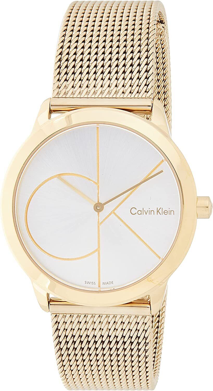  Shop Authentic Calvin Klein Minimal Silver Dial Gold Mesh Bracelet Watch for Women - K3M22526 - Luxxuri