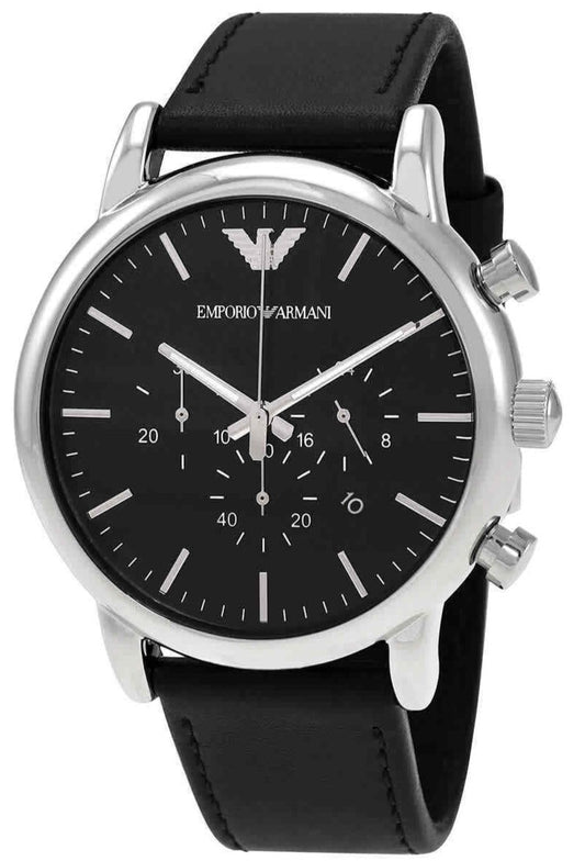  Shop Authentic Emporio Armani Luigi Chronograph Black Dial Black Leather Watch For Men - AR1828 - Luxxuri
