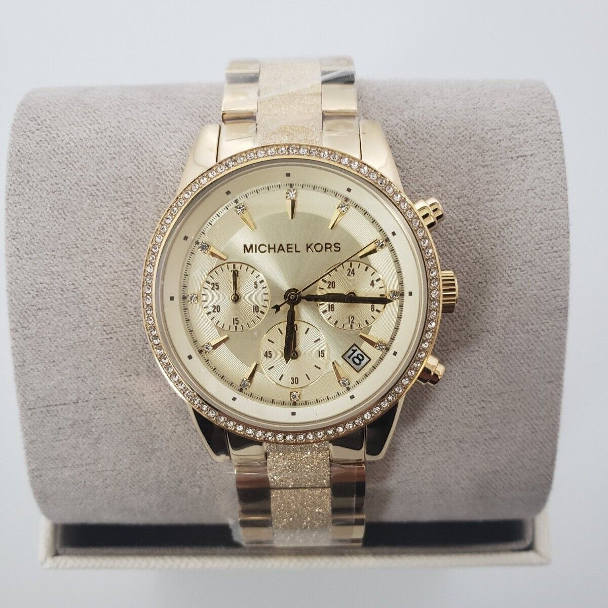  Shop Authentic Michael Kors Ritz Chronograph Gold Dial Gold Steel Strap Watch For Women - MK6597 - Luxxuri