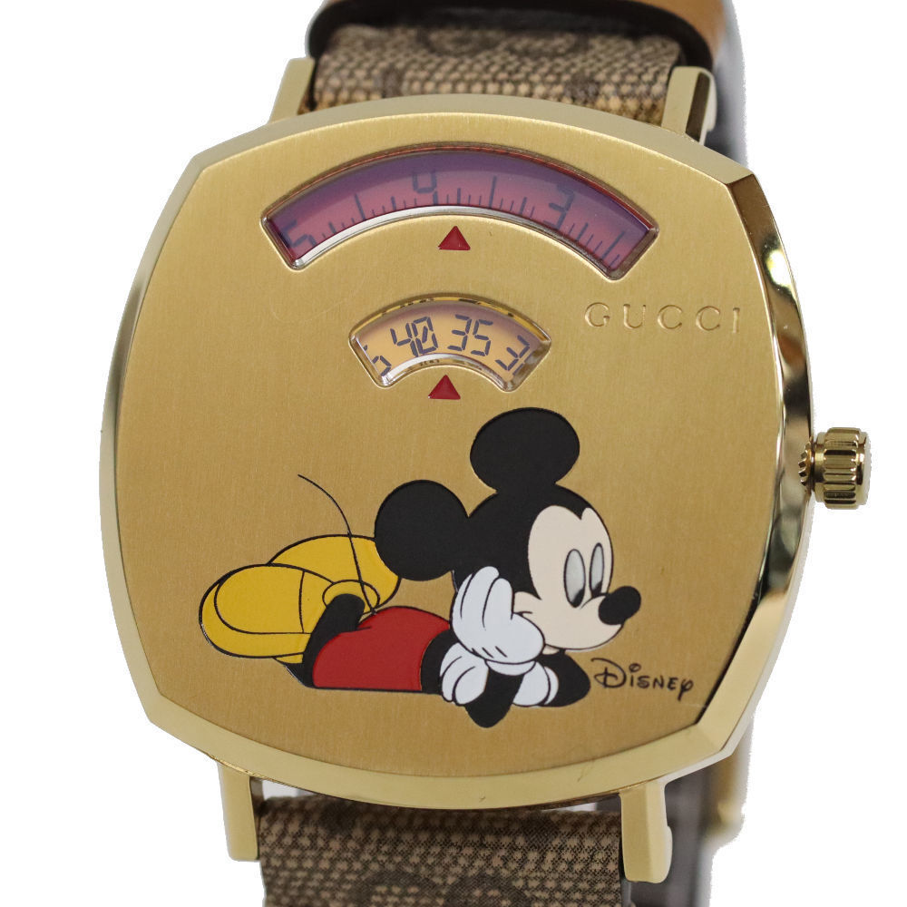  Shop Authentic Gucci Grip Disney Mickey Mouse Gold Dial Brown Leather Strap Watch For Women - YA157420 - Luxxuri