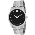 Movado Museum Diamonds Black Dial Silver Steel Strap Watch For Men - 606878